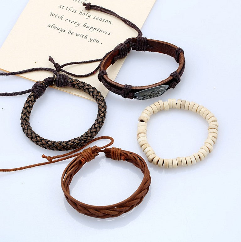 ITIMPORT Męskie Bransoletki z Eko-Skóry – Zestaw, Brązowe, 15.5–16.5 cm, Wysoka Jakość