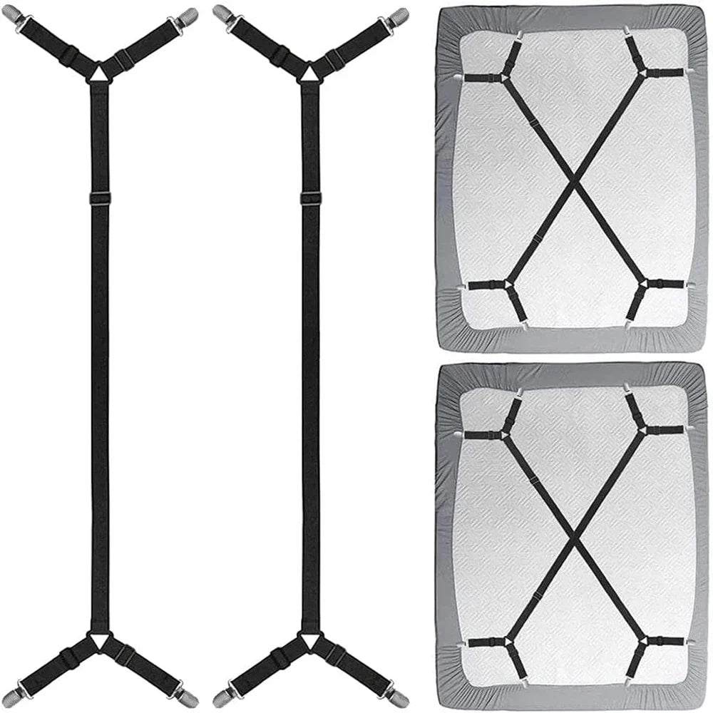 Regulowane Elastyczne Pasy do Prześcieradeł – 2-Częściowy Zestaw Klipsów Mocujących, 100% Poliester, Białe