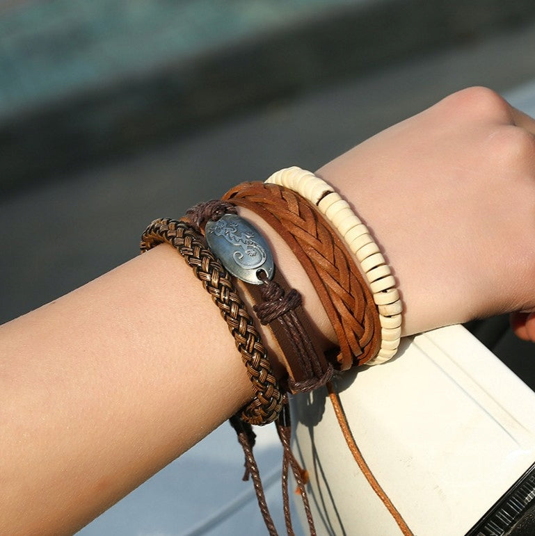 ITIMPORT Męskie Bransoletki z Eko-Skóry – Zestaw, Brązowe, 15.5–16.5 cm, Wysoka Jakość