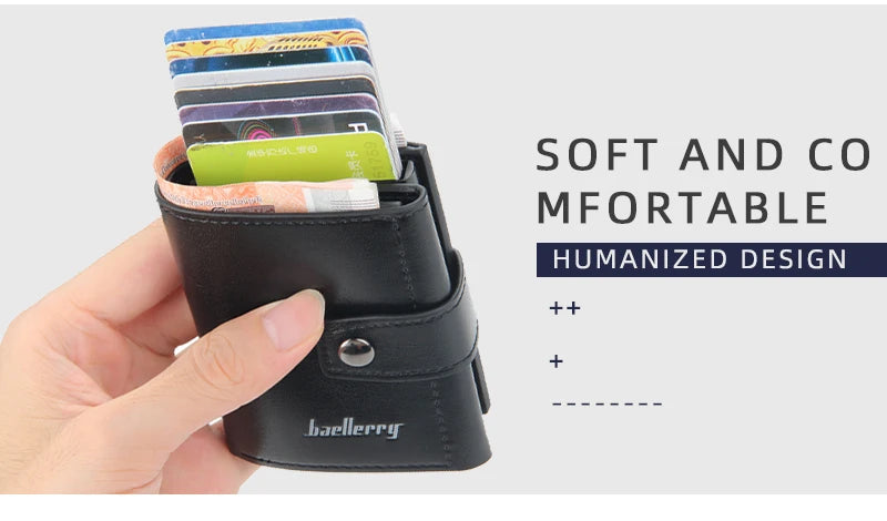 Męski portfel RFID – aluminiowy, skórzany, kompaktowy na karty