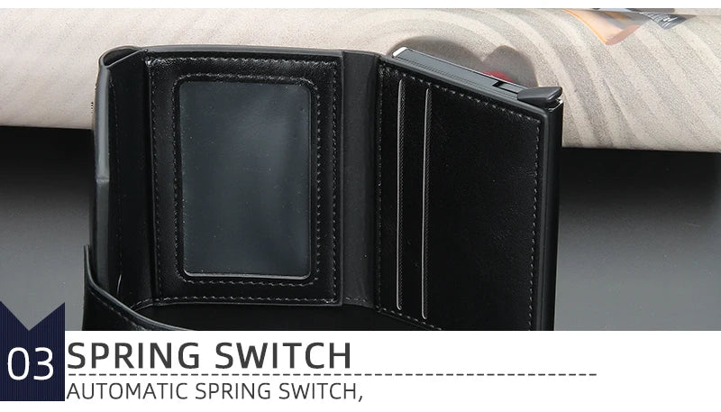 Męski portfel RFID – aluminiowy, skórzany, kompaktowy na karty