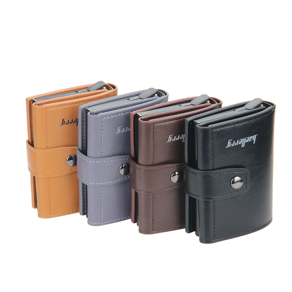 Męski portfel RFID – aluminiowy, skórzany, kompaktowy na karty