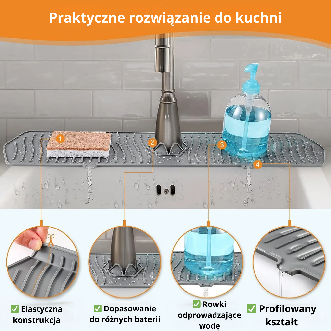 Silikonová podložka pod kuchyňské baterie - samovypouštěcí