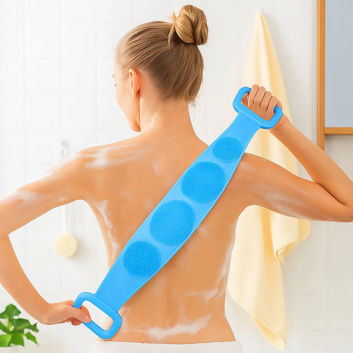 Dwustronna silikonowa szczotka do pleców z funkcją masażu – 62 cm