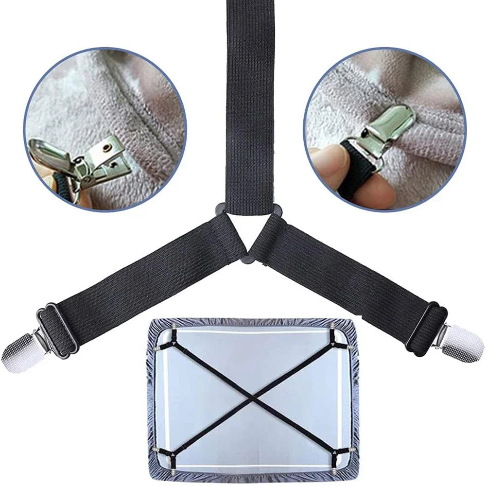 Regulowane Elastyczne Pasy do Prześcieradeł – 2-Częściowy Zestaw Klipsów Mocujących, 100% Poliester, Białe