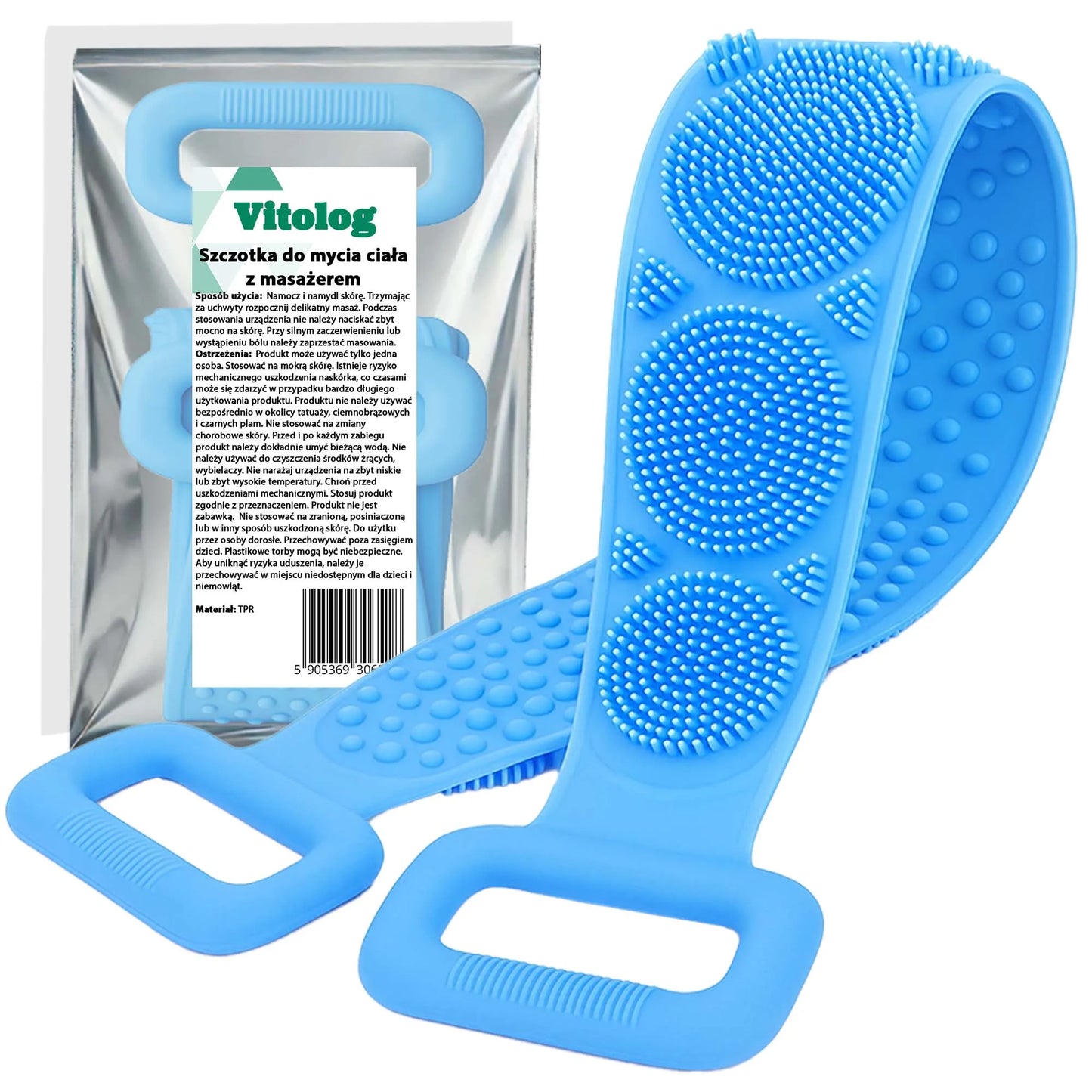 Dwustronna silikonowa szczotka do pleców z funkcją masażu – 62 cm