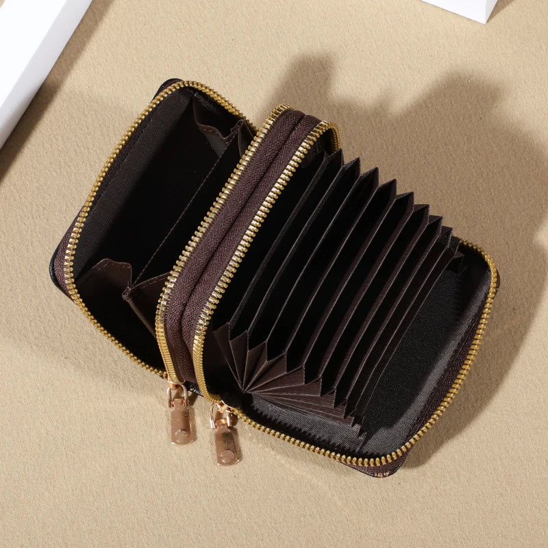 Mini portfel damski RFID – skóra PU, podwójny zamek, wiele przegródek