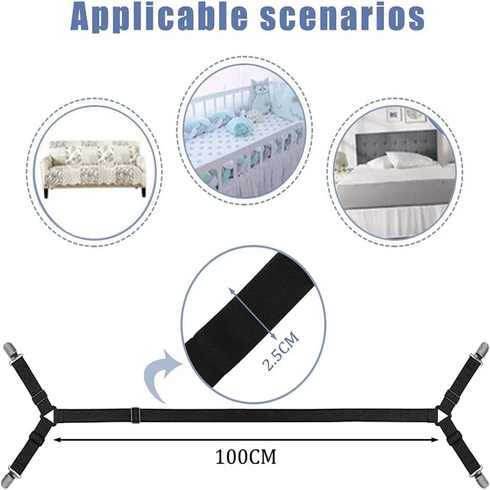 Regulowane Elastyczne Pasy do Prześcieradeł – 2-Częściowy Zestaw Klipsów Mocujących, 100% Poliester, Białe