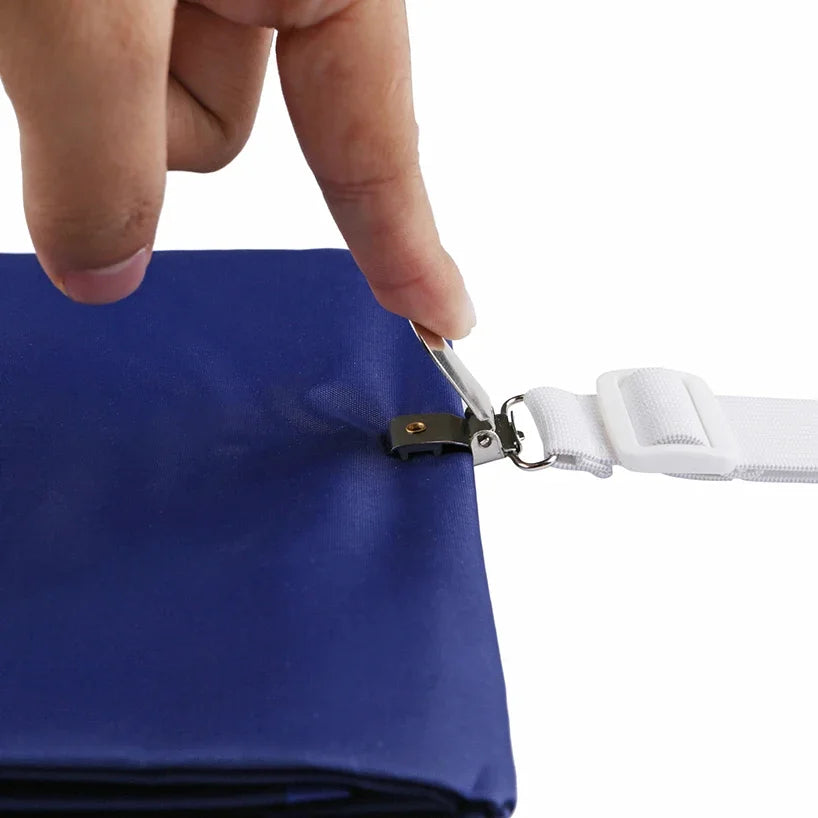 Zestaw 4 Regulowanych Uchwytów do Prześcieradeł – Elastyczne Pasy z Klipsami, Mocne Narożne Trzymacze do Materaca