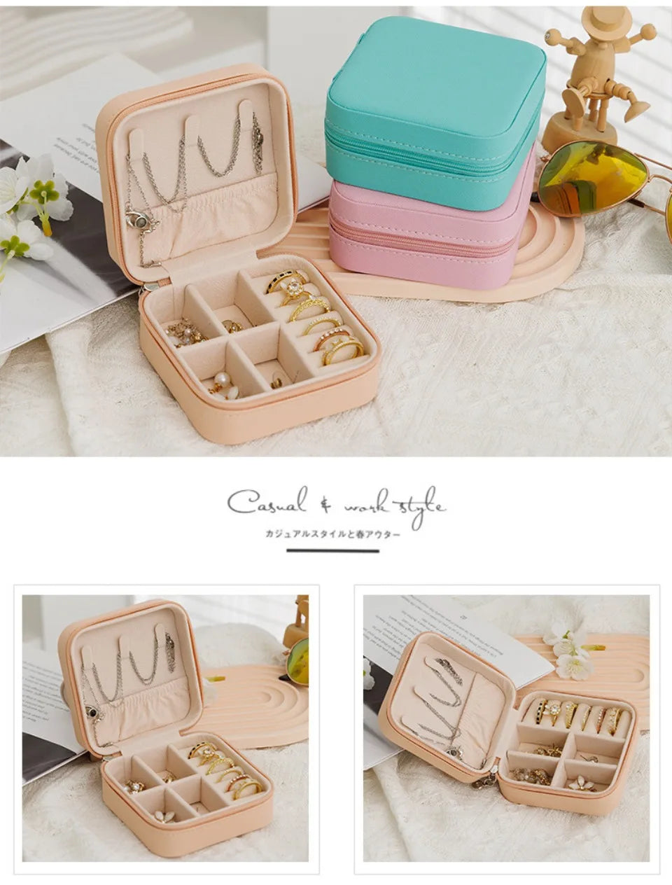 ✨ Przenośne Skórzane Pudełko na Biżuterię – Organizer na Kolczyki, Pierścionki i Naszyjniki 💍📿