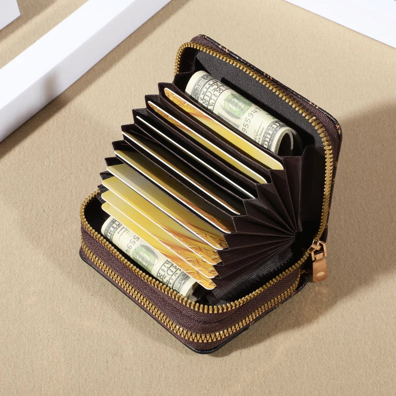 Mini portfel damski RFID – skóra PU, podwójny zamek, wiele przegródek