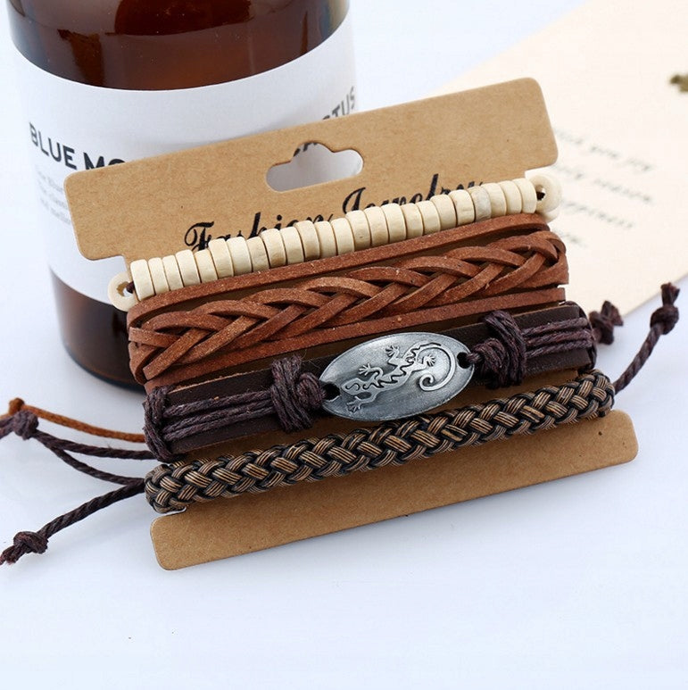 ITIMPORT Męskie Bransoletki z Eko-Skóry – Zestaw, Brązowe, 15.5–16.5 cm, Wysoka Jakość