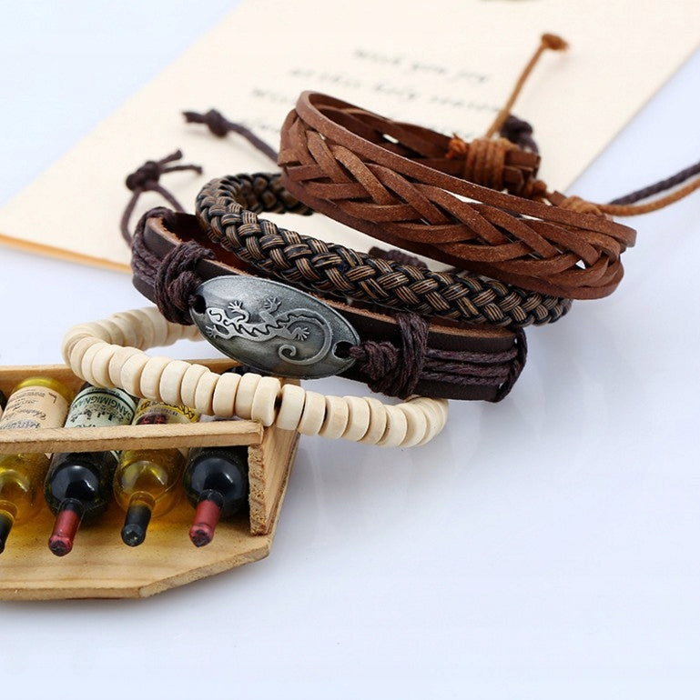 ITIMPORT Męskie Bransoletki z Eko-Skóry – Zestaw, Brązowe, 15.5–16.5 cm, Wysoka Jakość